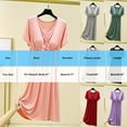 thumbnail image 3 of MYAOYI Womens Nightgown Casual Plus Size V-Neck Solid Color Summer Short Sleeve Comfy Midi Sleepwear with Built in Shelf Bra, 3 of 5
