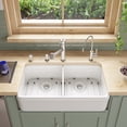 thumbnail image 3 of ALFI brand AB512-W White 32" Double Bowl Lip Apron Fireclay Farmhouse Kitchen Sink with 1 3/4" Lip, 3 of 10