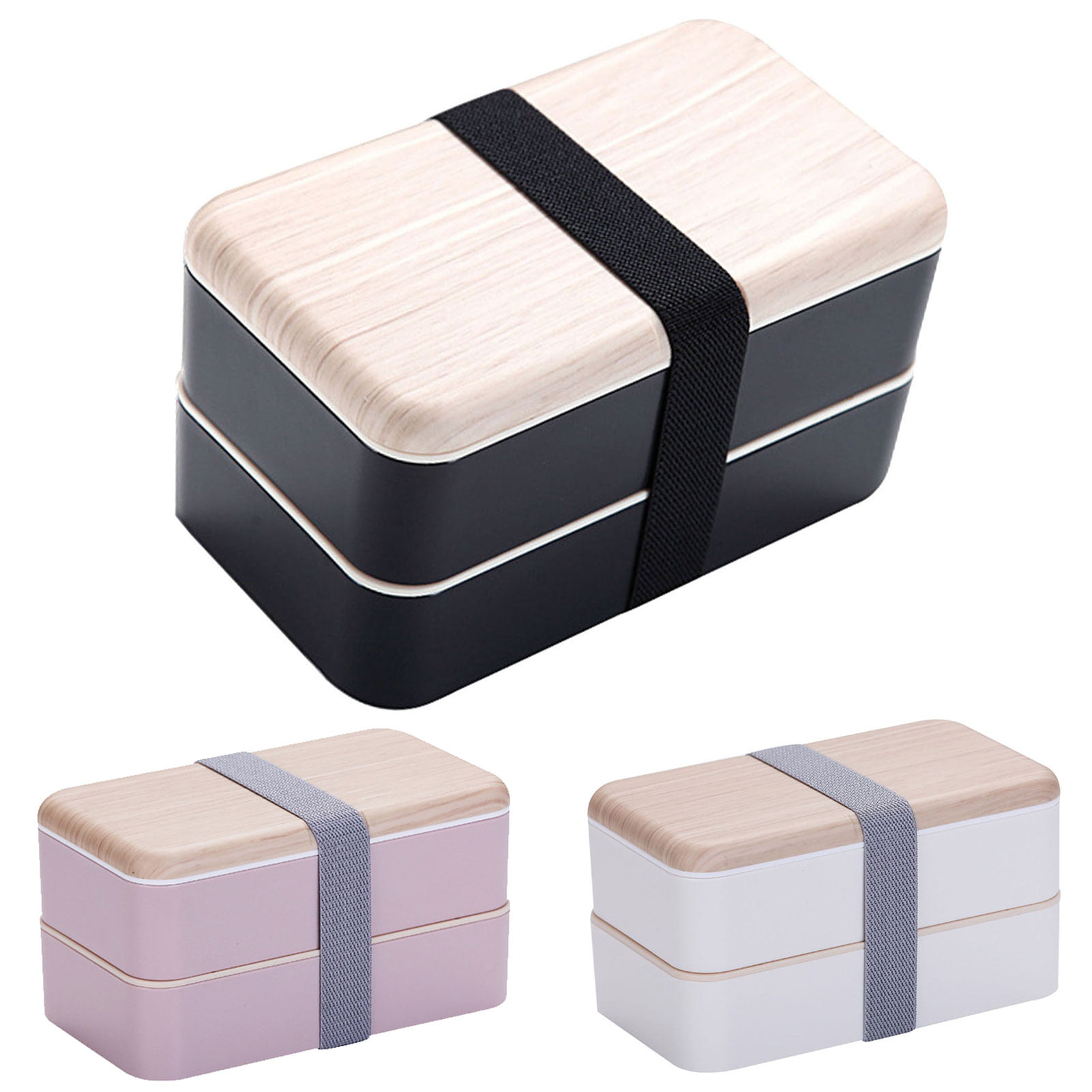Microwave Lunch Box Japanese Wood Bento Box 2 Layer Container Storage Portable
