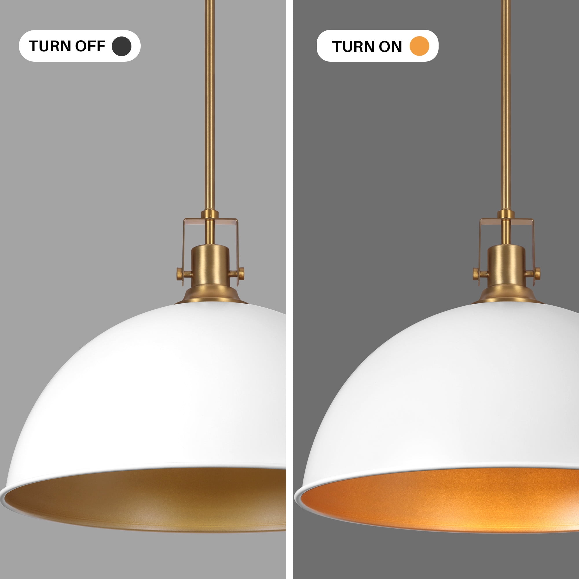 Modern Pendant Light, 18"Farmhouse Pendant Light Industrial Large Dome White and Gold Chandelier Ceiling Hanging Lighting for Dining Room Kitchen Island Bar Hallway Entryway