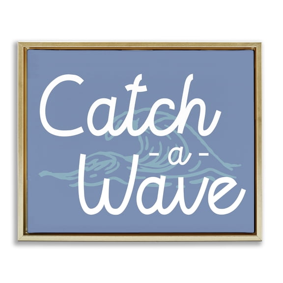 Stupell Industries Tropical Catch a Wave on Blue Gold Floating Frame Canvas Art, 31 x 25, by Lil' Rue
