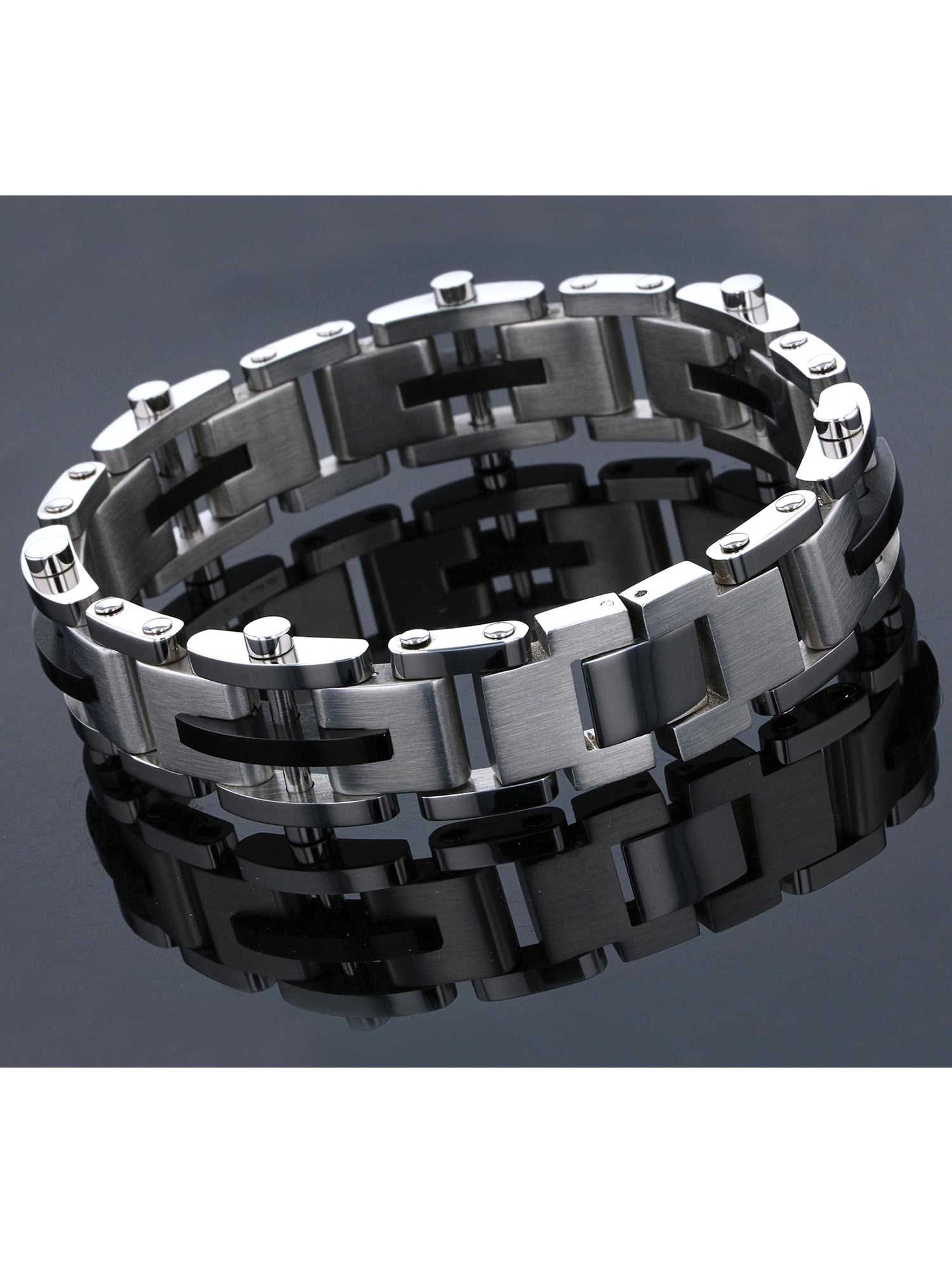 Mens Two-Tone Stainless Steel Riveted Link Bracelet