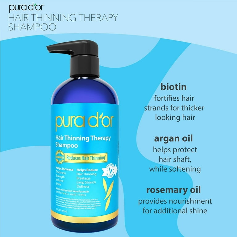 Free Shipping! PURA D'OR Hair Thinning Therapy Biotin Shampoo and