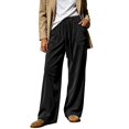 thumbnail image 2 of Women's High Waisted Wide Leg Dressy Pants Elegant Pleated Flare Trousers with Drawstring, Slimming Casual Workwear Bottoms, 2 of 7