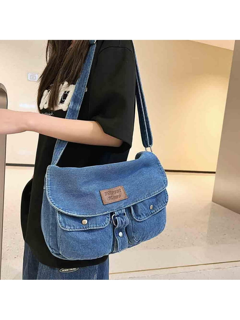 Fashion denim handbag shoulder bag large capacity retro Messenger