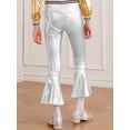 thumbnail image 4 of Moggemol Girls Bronzing Flare Dance Pants Kids Shiny Metallic Bell Bottom Jazz Stage Performanceg Silver 12, 4 of 5