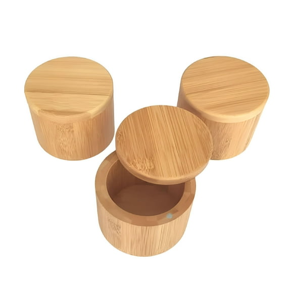 ACDANC Bamboo Salt Cellar Storage Box with Magnetic Swivel Lid,Moistureproof Spice Jar