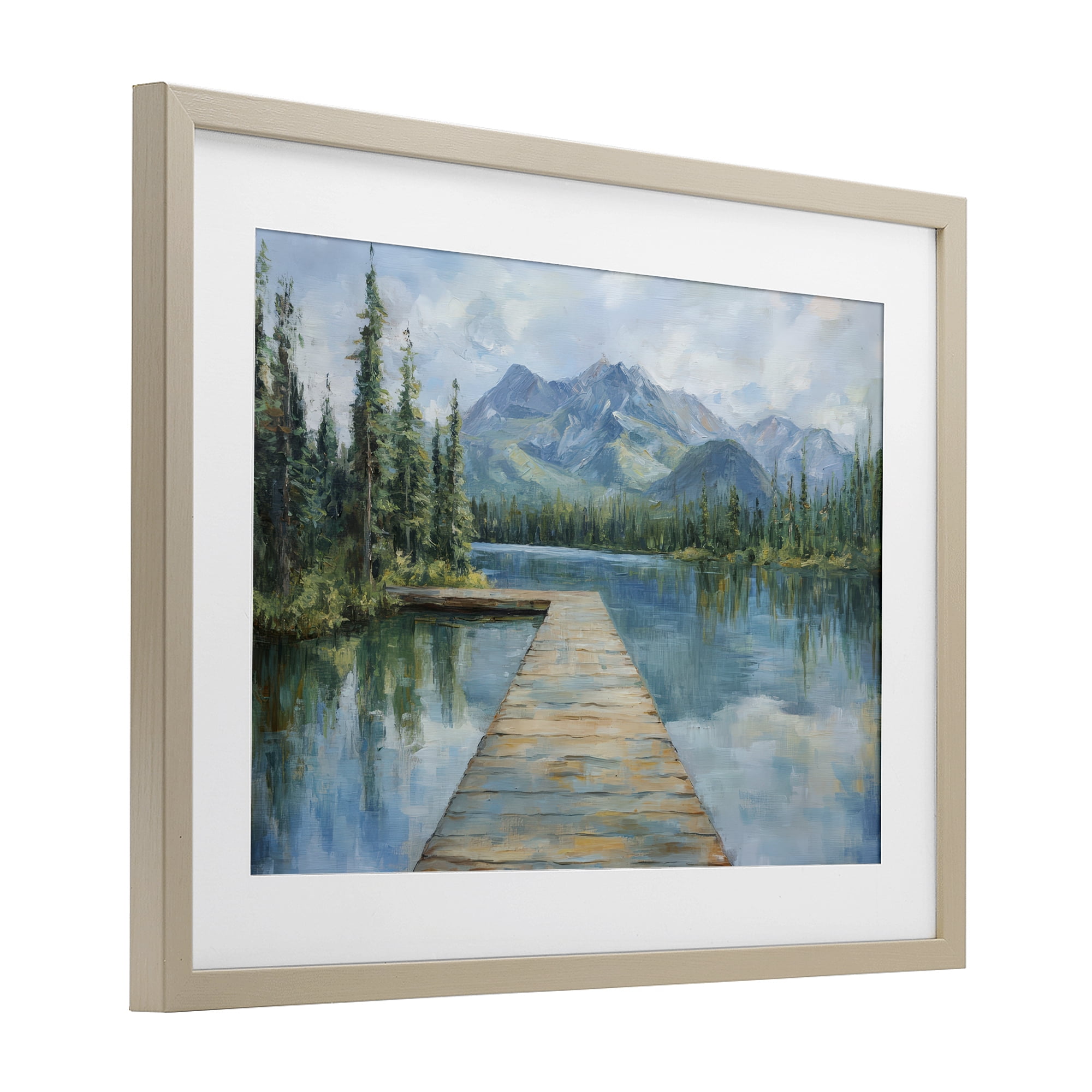 Stupell Industries Peaceful Lake Dock in the Mountains Birch Framed Print Under Glass, design by Petal Prints Design