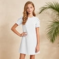 thumbnail image 2 of vigerkar Robes d'Été pour Filles T-Shirt Décontracté Col Ras du Cou Manches Pétales Robe de Vacances (Blanc, 12-13 Ans), 2 of 8