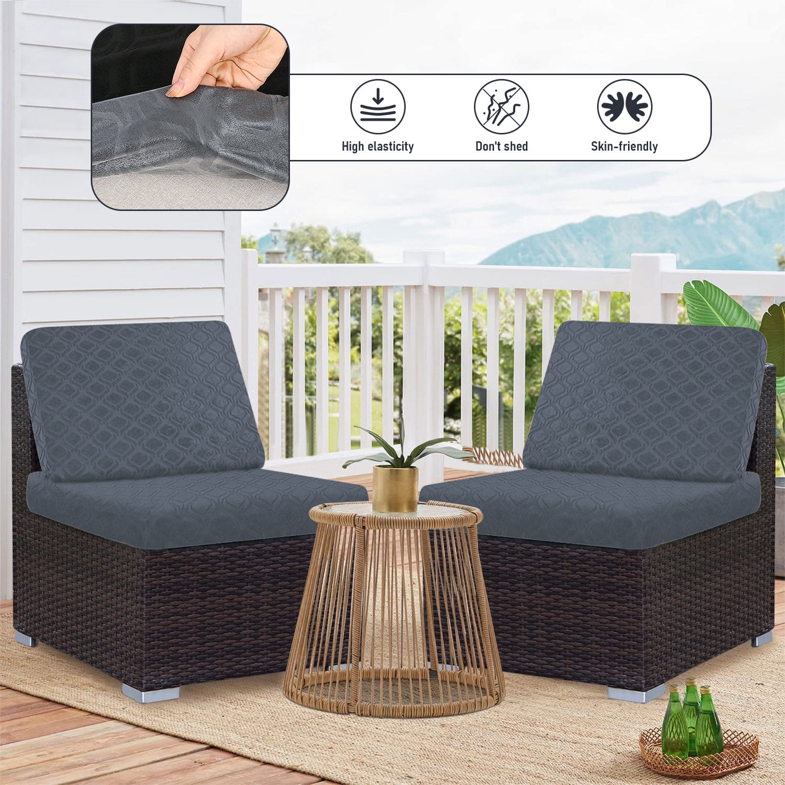 Eurhowing Waterproof Couch Cushion Covers 4 Pack, Non-Slip Stretch Sofa Seat Cushion Slipcover for Pets & Kids, Outdoor Furniture Protector Seat Cover, Dark Gray
