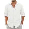 thumbnail image 3 of GENTS BLISS Men Linen Shirts Long Sleeve Button Down Shirts for Men Roll-up Solid Shirts with Pocket, 3 of 14