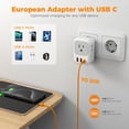 thumbnail image 4 of US to Europe Type C Travel Plug Adapter with 4 Outlets 3 USB Ports (1 USB C PD 20W), Foldable International Wall Charger, Gray & White, 4 of 7