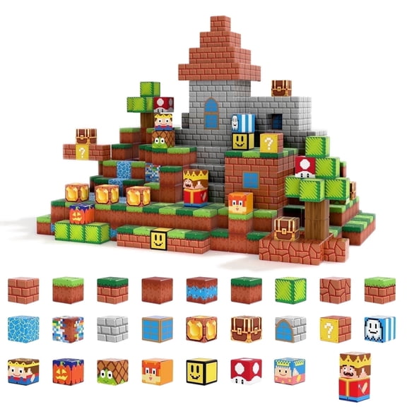 Koushda 56 Pcs  2.5cm  Magnetic Blocks - Castle Themed Magnet Building Blocks  for Kids 3 , Multicolor STEM Learning Toys (School/Home) Birthday for Boys & Girls