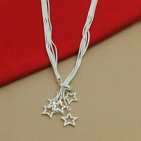 GKNET Starry Elegance 925 Sterling Silver Five Star Pendant Necklace Snake Chain-default