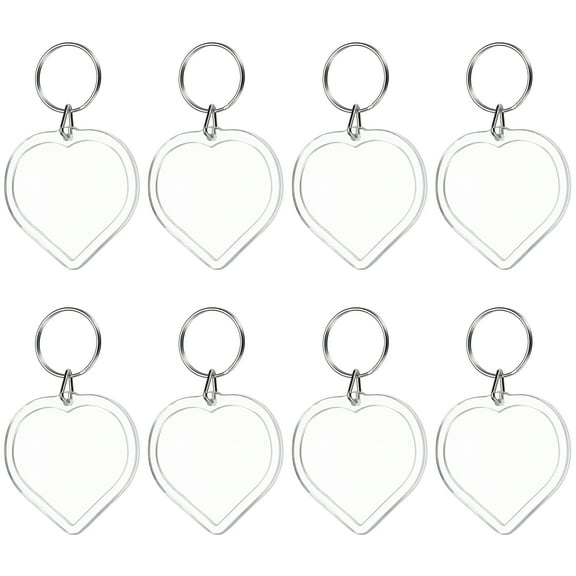 UXxcell 8Pcs Photo Frame Keyring, 5 x 5cm / 1.97 x 1.97 Inch Heart Shape Acrylic Custom Keychain Blanks Personalized DIY Keychains for Souvenir Anniversary Holiday