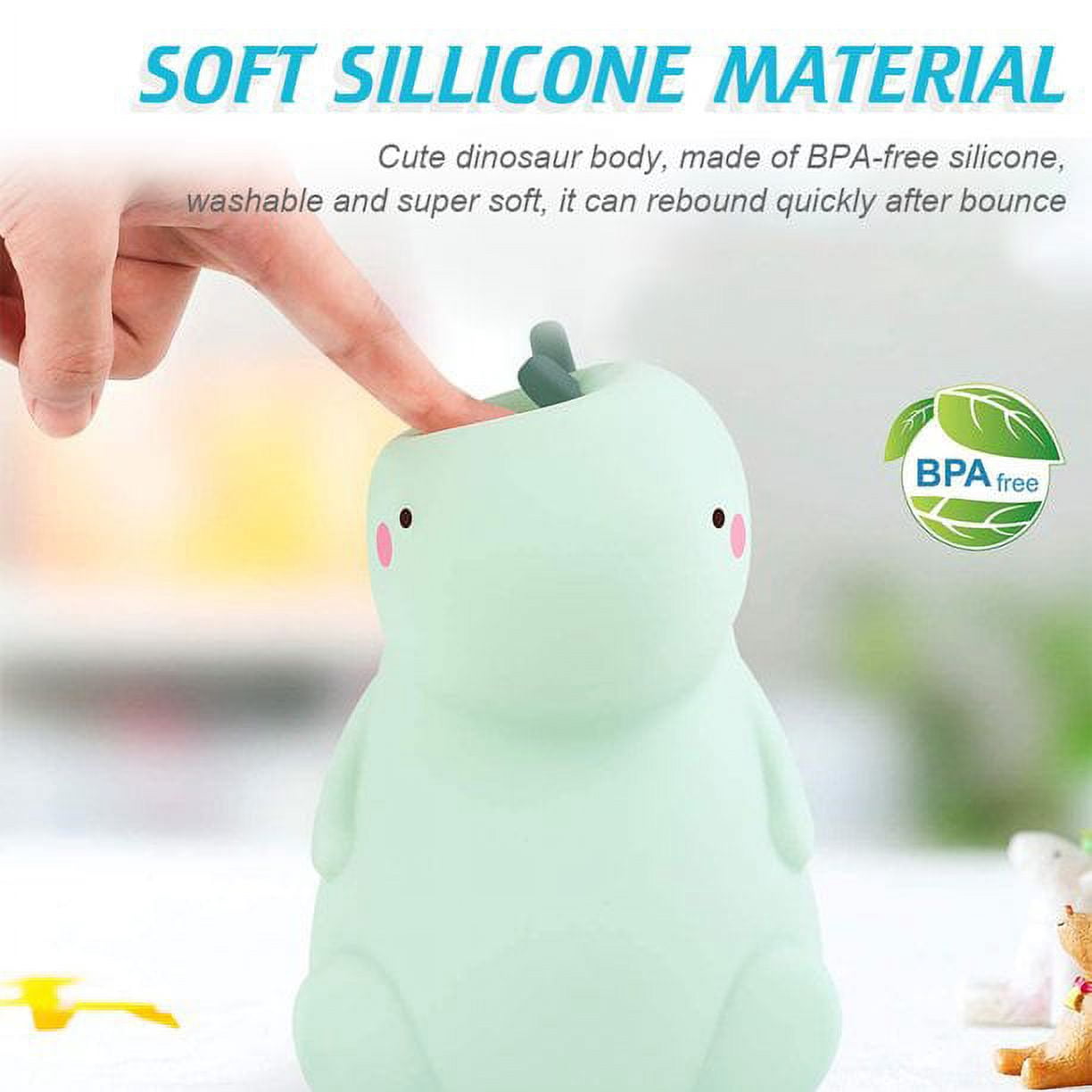 EIMELI Dinosaur Night Light for Kids, LED Nursery Lamp for Toddler's Room, Cute Color Changing Silicone Baby Night Light with Touch Sensor, Dinosaur Gifts for Boys Girls(Green)