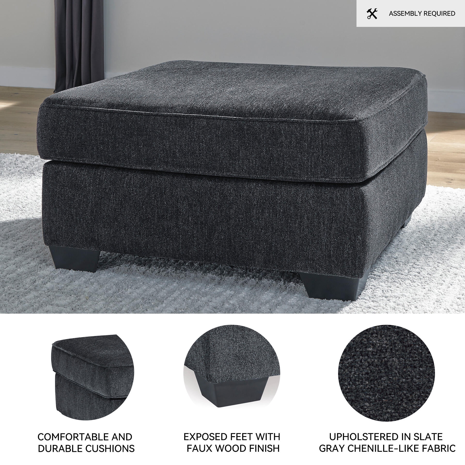 Signature Design by Ashley Contemporary Altari Oversized Accent Ottoman Chenille Slate