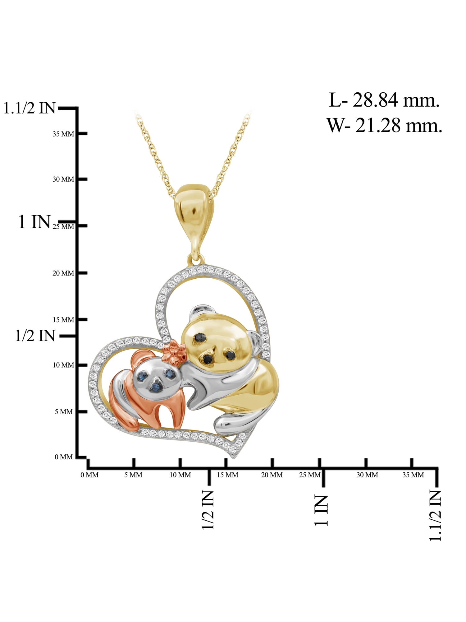 JewelersClub Three Tone Sterling Silver (.925) Heart Necklace with 0.15 Carat Multi Color Diamonds | Jewelry Pendant Necklaces for Women Multi Color Diamonds & 18 inch Rope Chain with Spring Clasp