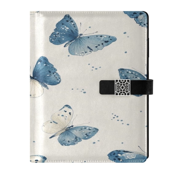 9.2x6.7 inch Leather Notebook 100 Sheets, Multi-Pocket Design & Pen Loop Blue Watercolor Butterflies Refillable Journal Organizer