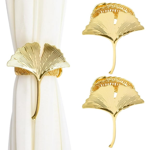 Curtain Tiebacks, 2Pcs Metal Drapery Holdback Modern Simple Style Curtain Tie Backs Strenchy Wire Rope Curtain Straps for Home Decor (Ginkgo Leaf)