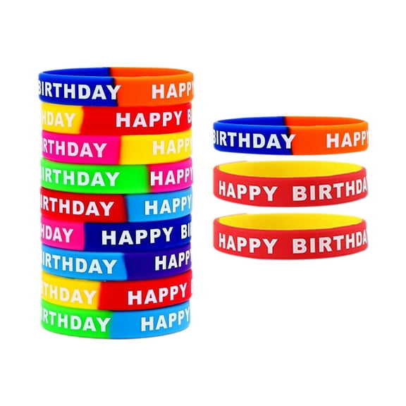 HUANLEDASH 12 Pcs Unisex Silicone Bracelets Letter Printed Elastic Colored Lightweight Happy Birthday Wristbands Adults Children Birthday Party Gift