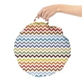 thumbnail image 2 of Chevron Round Floor Cushion with Handle, Chevron Pattern Easter Day Inspired Zigzag Colorful Design Retro Style Illustration, Pillow for Living Room & Dorms, 18" Round, Multicolor, by Ambesonne, 2 of 4