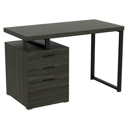 Safdie & Co. 47.25"L 3-Drawers Black Metal Computer Desk in Dark Grey
