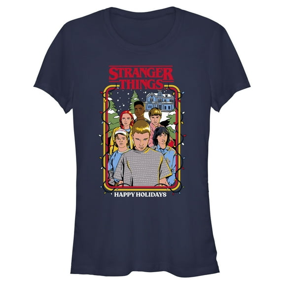 Netflix Junior's Stranger Things Retro Happy Holidays Card Graphic T-Shirt