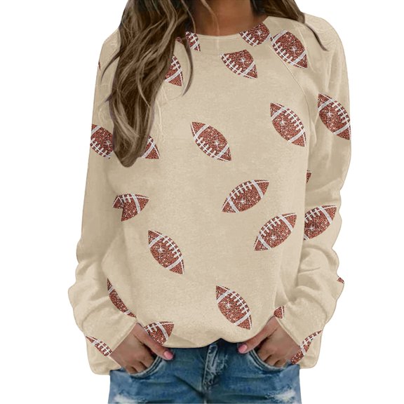 MVRLSH Essentials Hoodies for Women Sequin Football Graphic Crewneck Long Sleeve Casual Pullover Spring Fall Layering Daily Outfit Match Sweatshirt Yellow - M