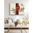 thumbnail image 5 of Cardinal Birds Canvas Print Wall Art Green Leaf Berry Red Plaid Vintage Linen Pictures Painting Morden Artwork for Living Room Bedroom, Ready to Hang - 12"x16", 5 of 6