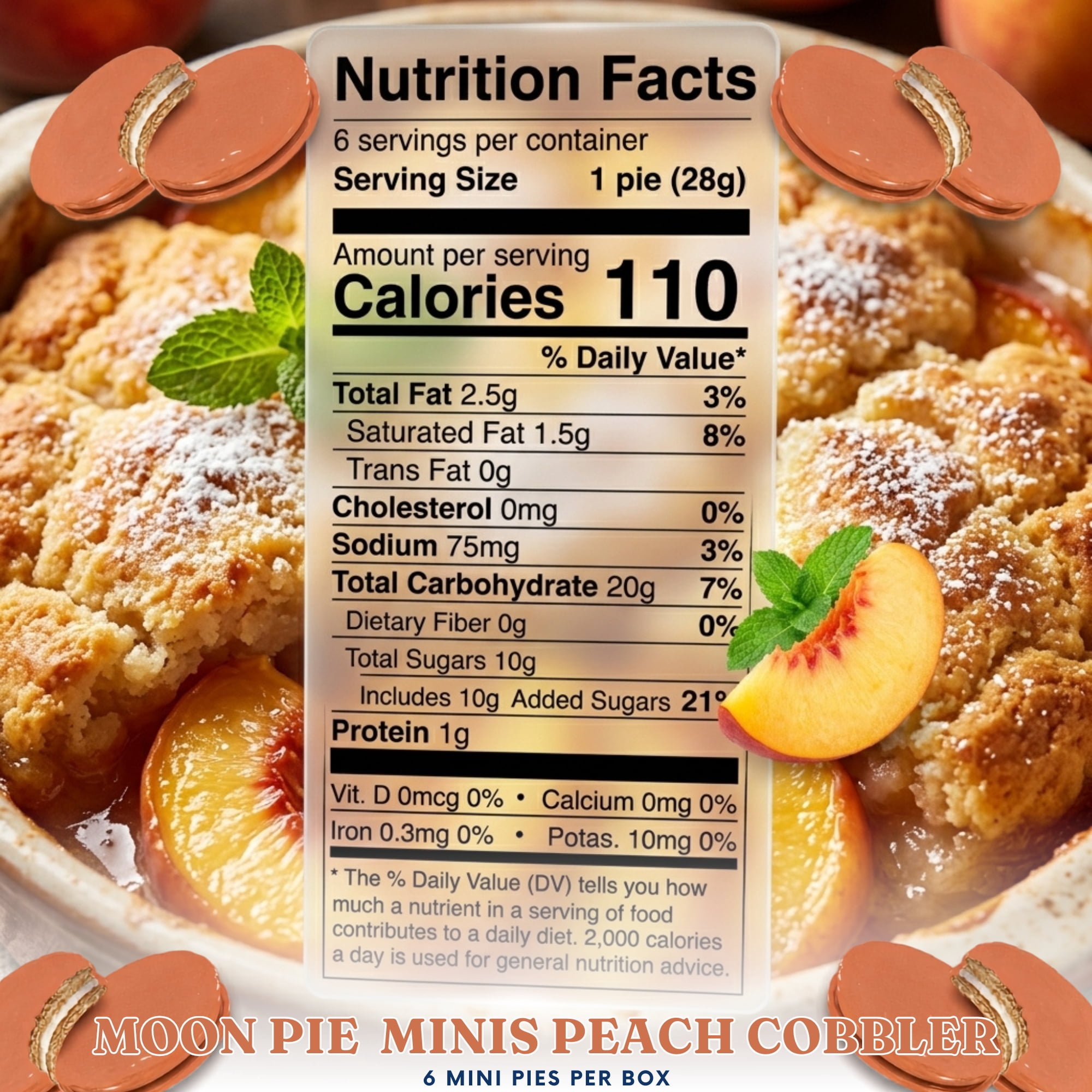 Moon Pie Minis Peach Cobbler Marshmallow Sandwiches (Pack of 2, 12 Total Mini Pies), Individually Wrapped Snack Cakes with Noelle's Delight