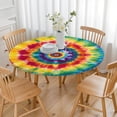 thumbnail image 3 of Colorful Rainbow Tie Dye Spiral Pattern Round Fitted Tablecloth with Elastic Edge,Dining Table Cover Waterproof,Outdoor Round Tablecloth for Camping,Dining,Indoor and Outdoor, 3 of 7