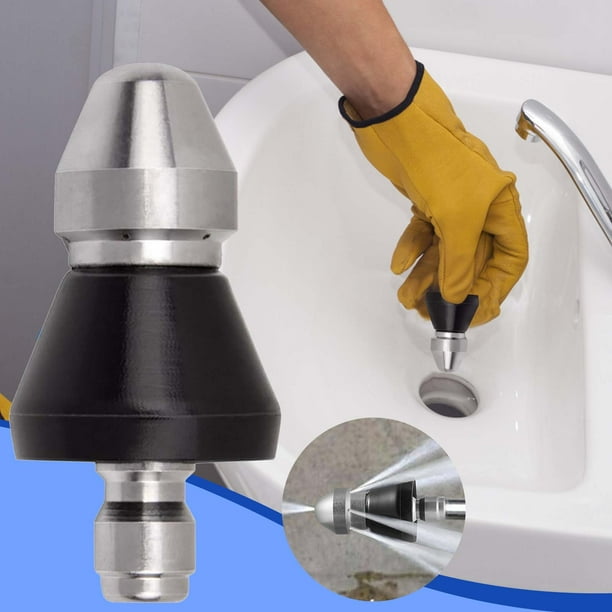 Boquilla de alcantarillado de acero inoxidable de 1/4 de pulgada - 5000 PSI pulverizadora de alta presión con 7 chorros para desatascar y limpiar tuberías