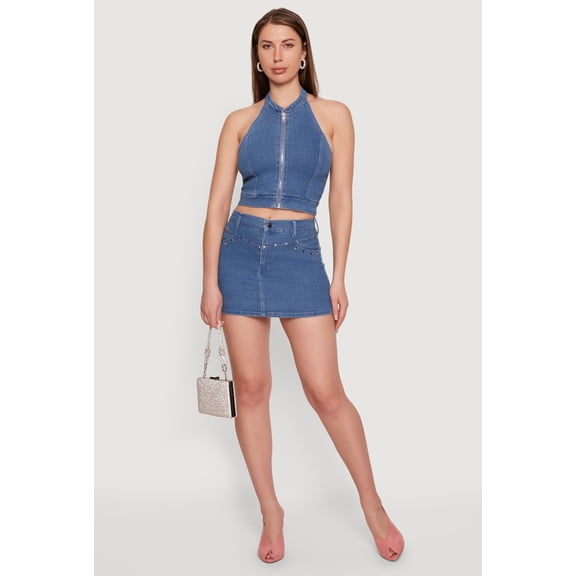 Women's Studded Trim Denim Mini Skirt