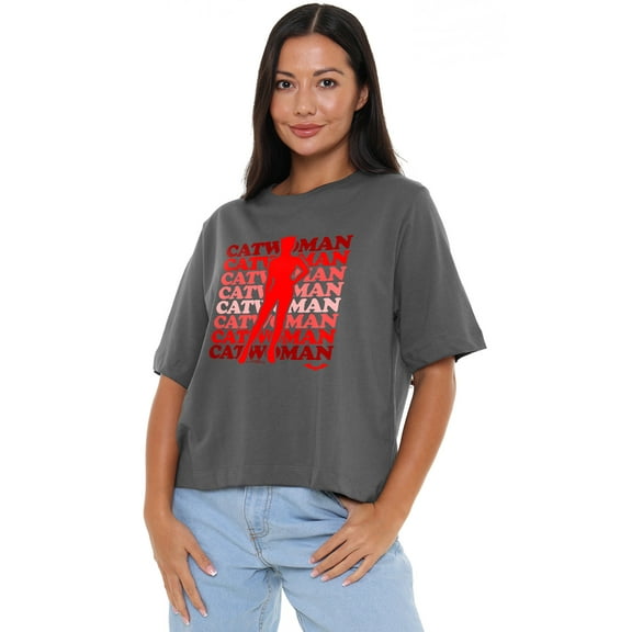 Batman Catwoman In Red Women's Boxy Cropped T-Shirt Casual Graphic Tee