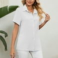 thumbnail image 4 of YYDGH Button Down Shirts for Women Solid Color Short Sleeve Blouse V Neck Collared Tops White M, 4 of 7