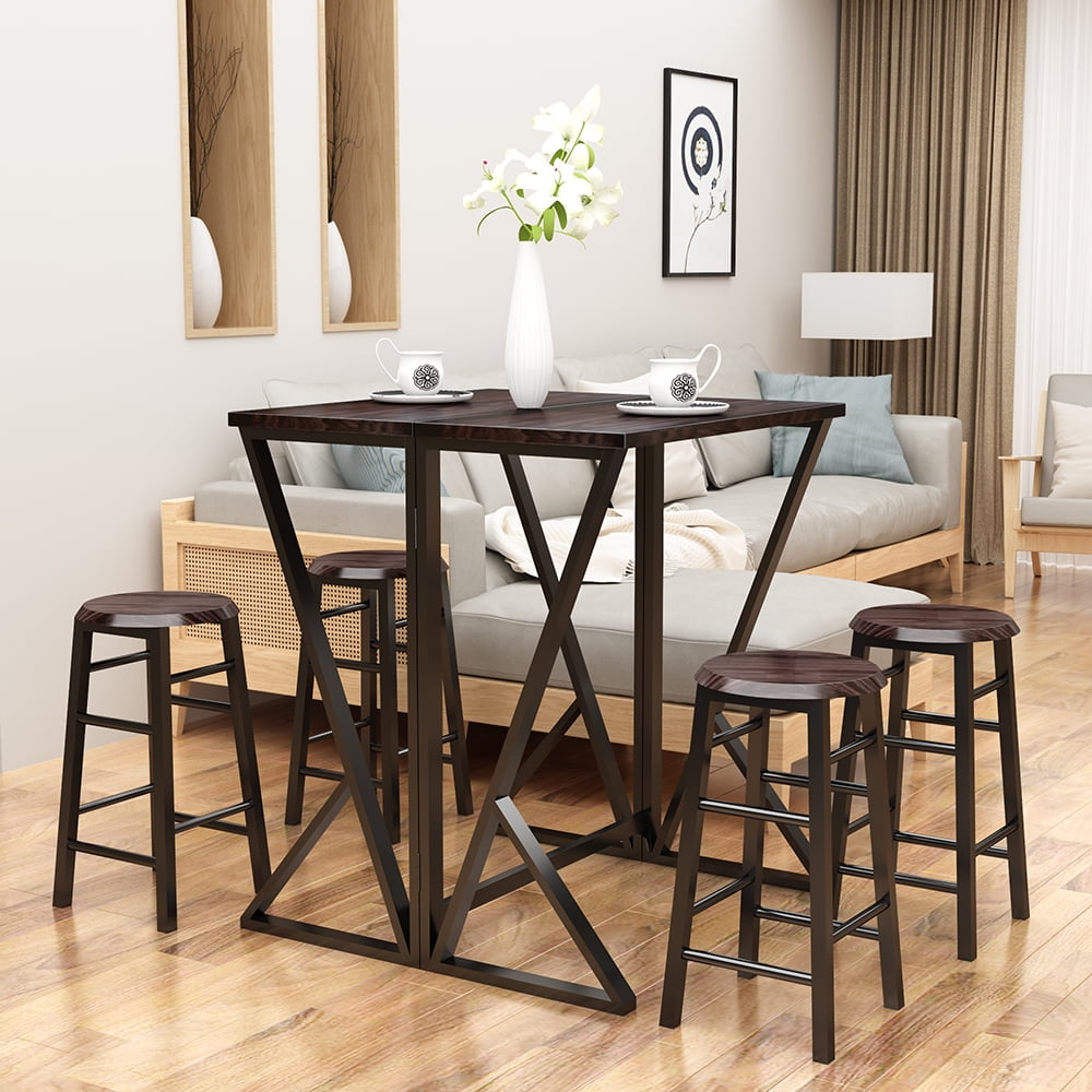Kepooman 5-Piece Metal Counter Height Dining Set with 4 Bar Stools, Dark Coffee Kepooman 5-Piece Metal Counter Height Dining Set with 4 Bar Stools, Dark Coffee