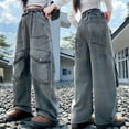 thumbnail image 2 of Girls Baggy Jeans Denim Elastic Wasit Wide Leg Jeans for Teens Girls Clothing 11-12 Years Girls Fashion, 2 of 6