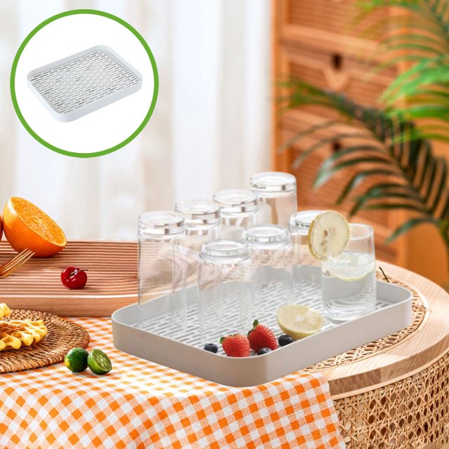 Bandeja de plástico de doble capa para frutas, ideal para el hogar, para tazas de agua y té, rectangular antideslizante, con diseño de drenaje, plegable y portátil, de plástico de dos