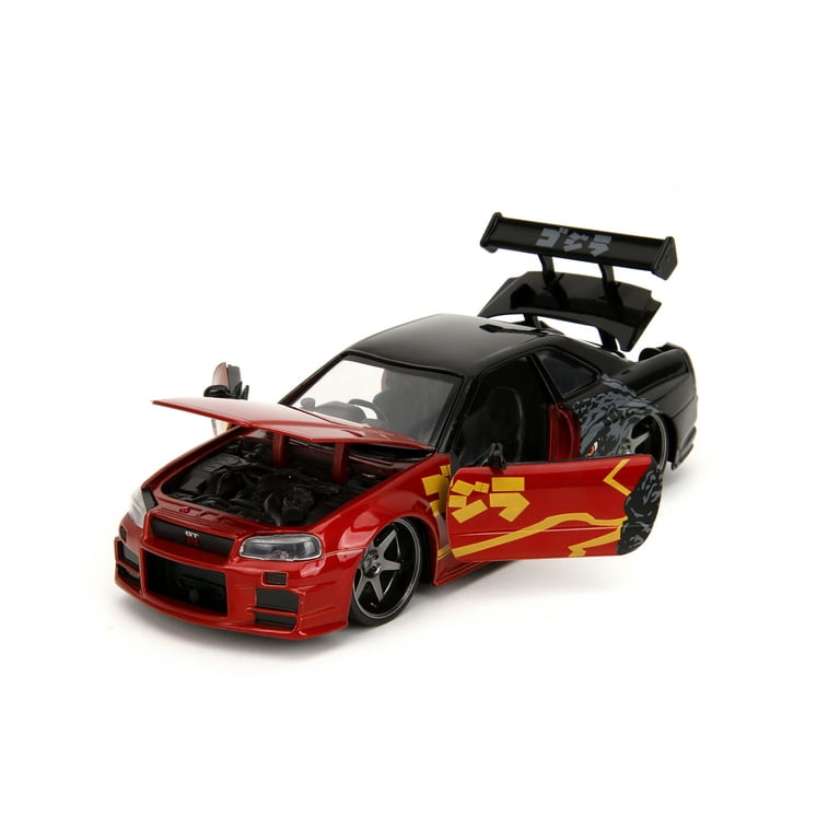 JADA ゴジラ 2002 Nissan Skyline GT-R (R34) 1/24 Jada 2002 Nissan Skyline GT-R R34 Godzilla Metallic Red
