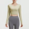 thumbnail image 4 of Workout Crop Tops for Women Long Sleeve Quick Dry Breathable Yoga Tees with Thumb Holes Slim Fit Gym Clothes (M, Green), 4 of 7