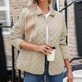 thumbnail image 6 of Women'S Quilted Barn Jackets 2025 Trendy Lapel Button Down Puffy Coats Quilted Bomber Jacket Lightweight Long Sleeve Warm Winter Outerwear Clothing Khaki XL, 6 of 8