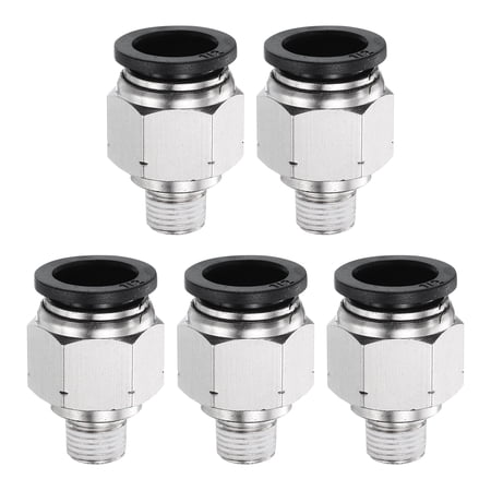 Uxcell 5pcs Push to Connect Fitting 1/2 x 1/8 Thread Brass Straight Union Black