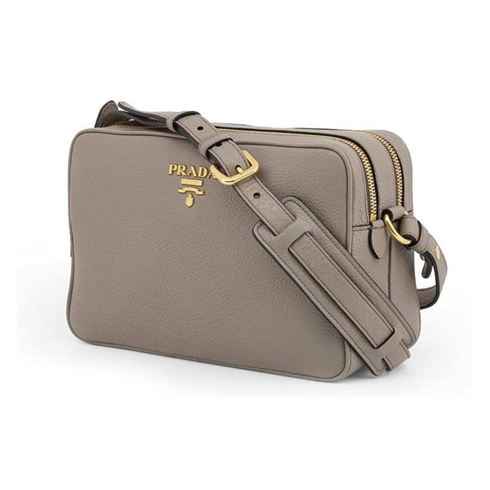 New Prada Argilla Grey Vitello Phenix Leather Double Zip