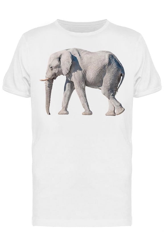 Mens Graphic Tee - White African Elephant - Regular Fit 100% Cotton