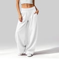 thumbnail image 2 of Women's Baggy Wide Leg Pants High Waisted Elastic Waist Casual Loose Sweatpants Solid Color Lounge Trousers with Pockets, 2 of 8