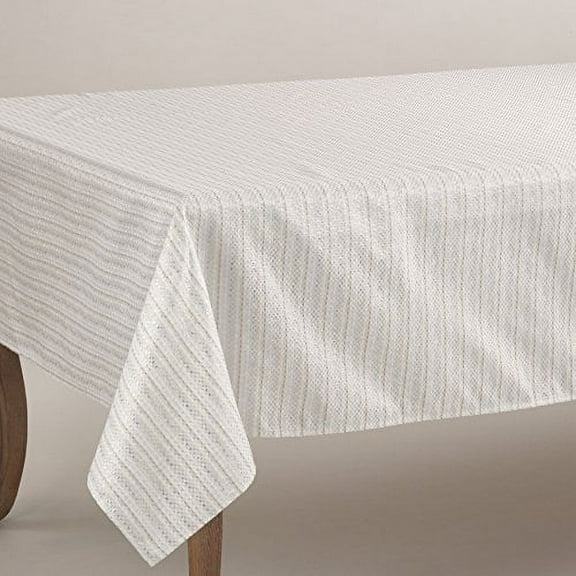 Fennco Styles Gloria Collection Stitched Design Tablecloth - 5 Sizes - 2 Colors (65"x104", Ivory)