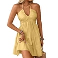 thumbnail image 2 of Women's Summer Mini Dress Halter Backless Sleeveless A Line Ruffle Hem Flowy Cami Dresses Sundress Yellow, 2 of 9