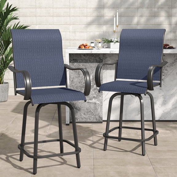 Poteban Patio Swivel Bar Stools Chair of 2, Outdoor Bar Heigt Set, All Weather High Back and Armrest Rocking Stools & Bar Chairs for Backyard, Lawn Garden, Balcony and Pool,Navy