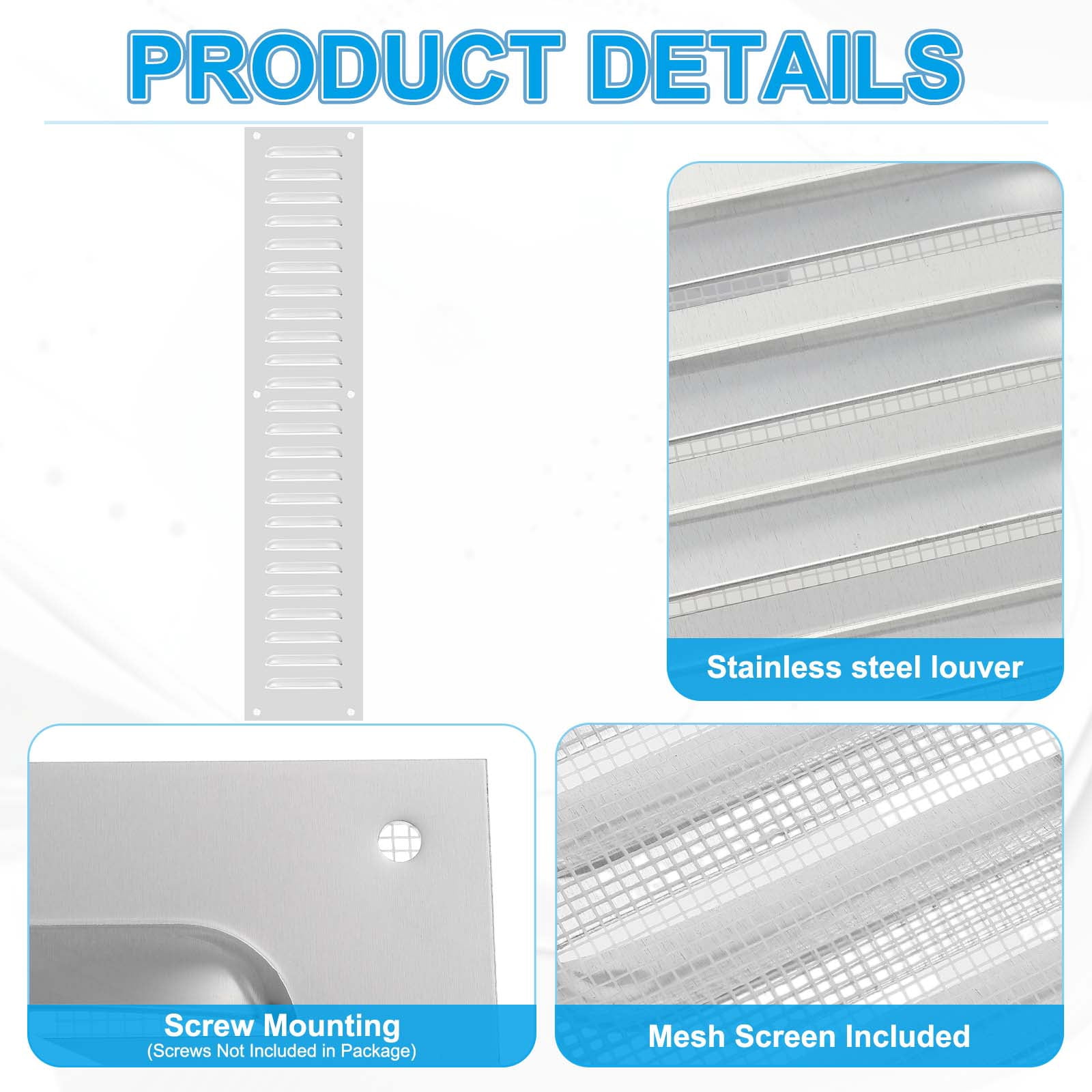 Uxcell Aluminum Vent Cover, Screen Air Grille Ventilation Cover HVAC Louvered Grill Built-in Mesh 20x4 Inch